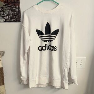 Adidas White Crewneck with Black Trefoil Logo